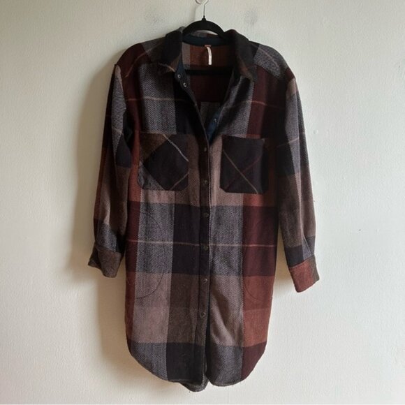 Free People Sz M Street Talk Plaid Button Front Relaxed Shacket Jacket - Picture 2 of 13